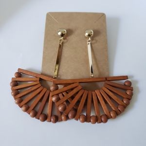 Bohemian wood and gold dangle earrings